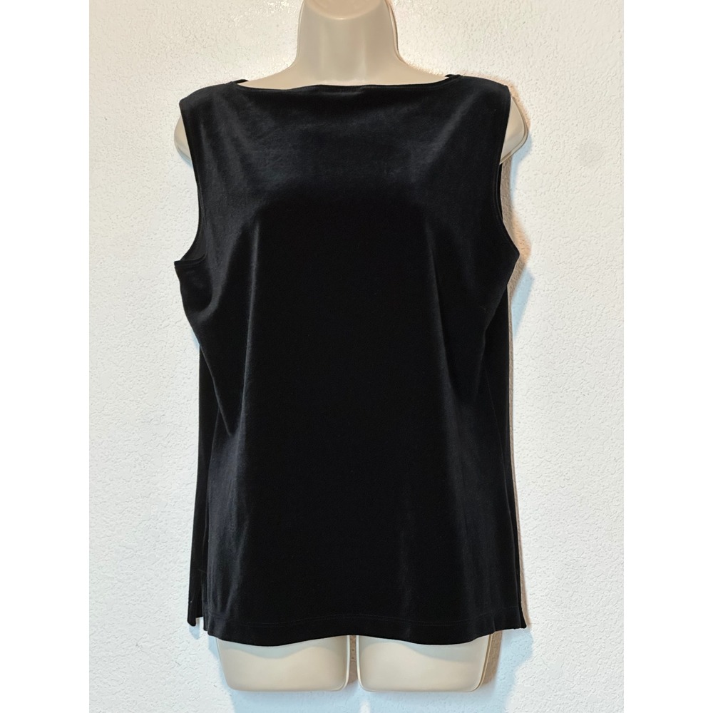 Chicos Design Black Velvet Sleeveless Boat Neck Tank Top Size 2 L Large USA Made